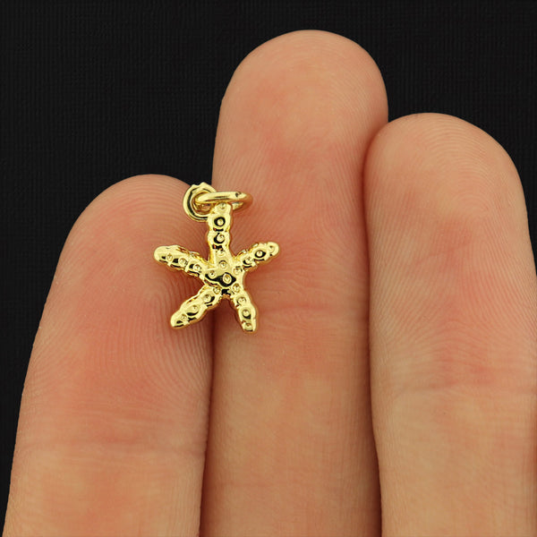 2 Starfish Gold Tone Brass Charms - BR054